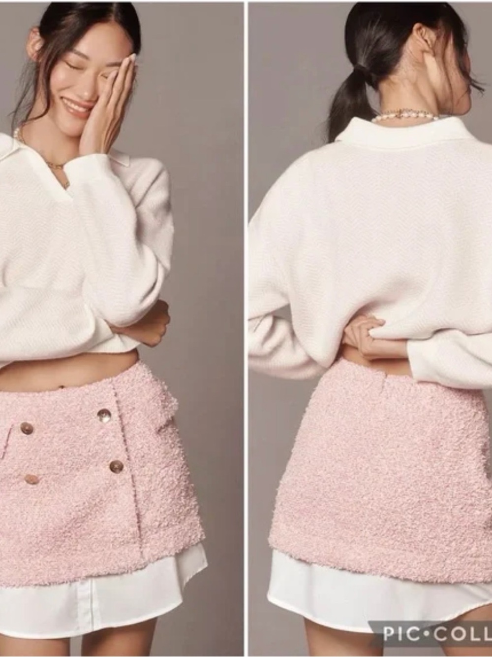 Anthropologie Pale Pink Bouclé Mini Skirt